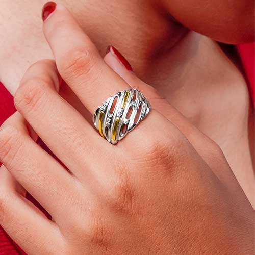 Gold & Silver bracelet, scale dragon chain round 6mm, spring lock with 18K gold hammer motif and white topaz pave stones