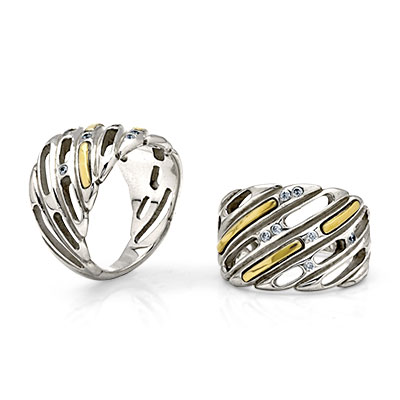 Gold & Silver bracelet, scale dragon chain round 6mm, spring lock with 18K gold hammer motif and white topaz pave stones