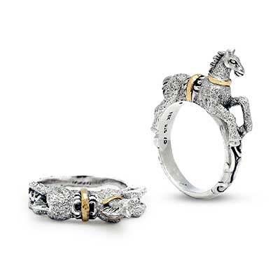 Gold & Silver bracelet, scale dragon chain round 6mm, spring lock with 18K gold hammer motif and white topaz pave stones