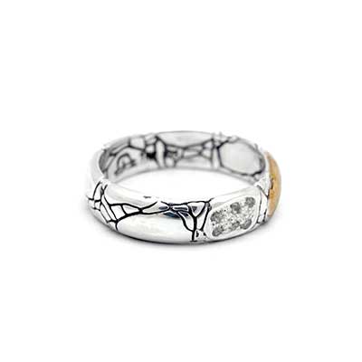 Gold & Silver bracelet, scale dragon chain round 6mm, spring lock with 18K gold hammer motif and white topaz pave stones