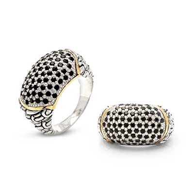 Gold & Silver bracelet, scale dragon chain round 6mm, spring lock with 18K gold hammer motif and white topaz pave stones