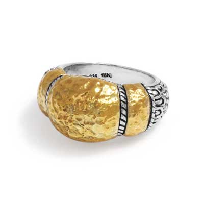 Gold & Silver bracelet, scale dragon chain round 6mm, spring lock with 18K gold hammer motif and white topaz pave stones