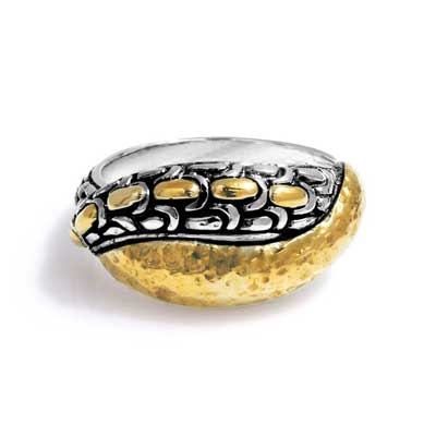 Gold & Silver bracelet, scale dragon chain round 6mm, spring lock with 18K gold hammer motif and white topaz pave stones