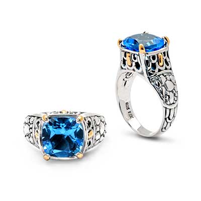 Gold & Silver bracelet, scale dragon chain round 6mm, spring lock with 18K gold hammer motif and white topaz pave stones