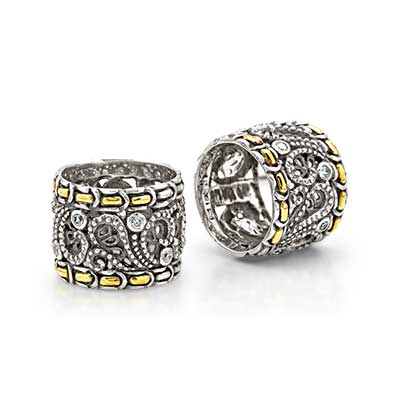 Gold & Silver bracelet, scale dragon chain round 6mm, spring lock with 18K gold hammer motif and white topaz pave stones