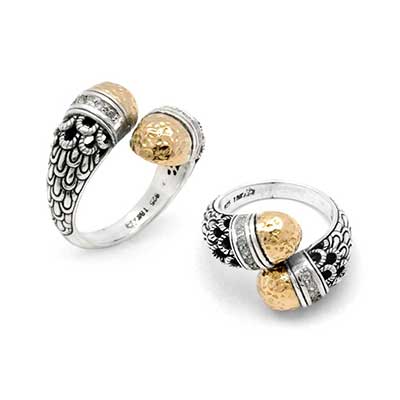 Gold & Silver bracelet, scale dragon chain round 6mm, spring lock with 18K gold hammer motif and white topaz pave stones