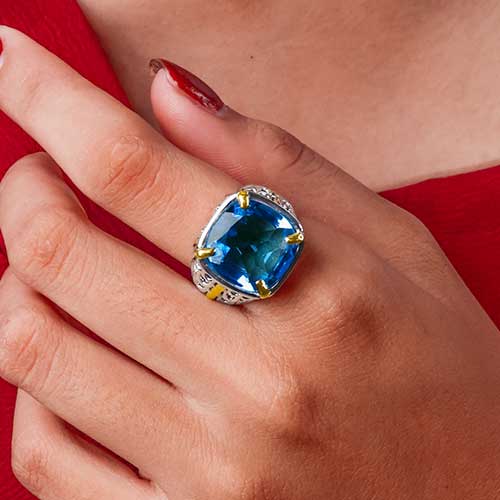 Gold & Silver bracelet, scale dragon chain round 6mm, spring lock with 18K gold hammer motif and white topaz pave stones