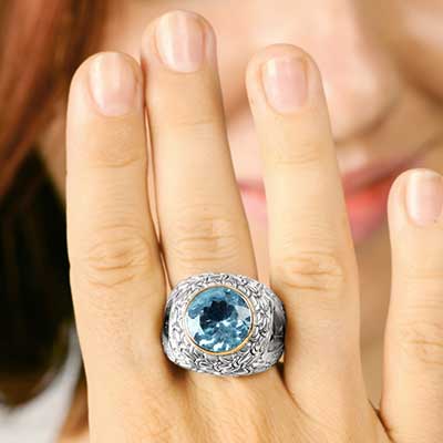 Gold & Silver bracelet, scale dragon chain round 6mm, spring lock with 18K gold hammer motif and white topaz pave stones