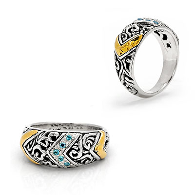 Gold & Silver bracelet, scale dragon chain round 6mm, spring lock with 18K gold hammer motif and white topaz pave stones