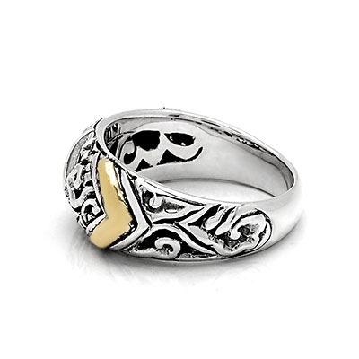 Gold & Silver bracelet, scale dragon chain round 6mm, spring lock with 18K gold hammer motif and white topaz pave stones