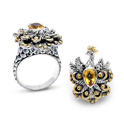 Gold & Silver bracelet, scale dragon chain round 6mm, spring lock with 18K gold hammer motif and white topaz pave stones