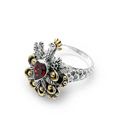 Gold & Silver bracelet, scale dragon chain round 6mm, spring lock with 18K gold hammer motif and white topaz pave stones