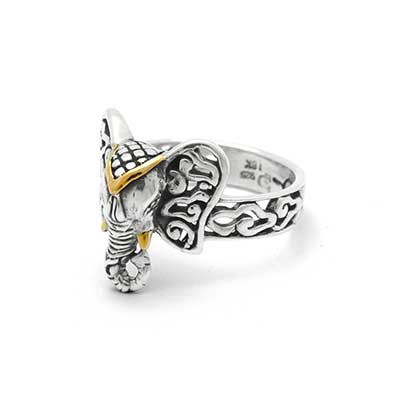 Gold & Silver bracelet, scale dragon chain round 6mm, spring lock with 18K gold hammer motif and white topaz pave stones