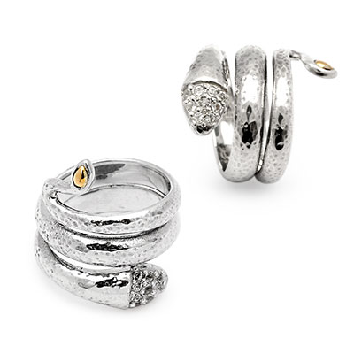 Gold & Silver bracelet, scale dragon chain round 6mm, spring lock with 18K gold hammer motif and white topaz pave stones