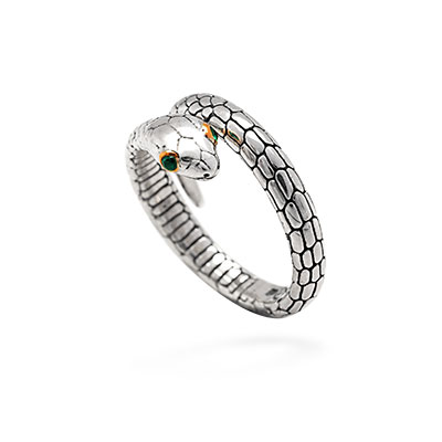 Gold & Silver bracelet, scale dragon chain round 6mm, spring lock with 18K gold hammer motif and white topaz pave stones