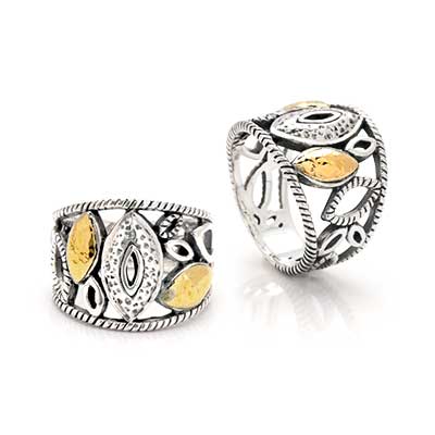 Gold & Silver bracelet, scale dragon chain round 6mm, spring lock with 18K gold hammer motif and white topaz pave stones