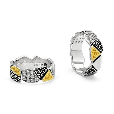 Gold & Silver bracelet, scale dragon chain round 6mm, spring lock with 18K gold hammer motif and white topaz pave stones