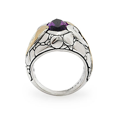 Gold & Silver bracelet, scale dragon chain round 6mm, spring lock with 18K gold hammer motif and white topaz pave stones