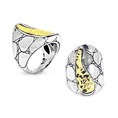 Gold & Silver bracelet, scale dragon chain round 6mm, spring lock with 18K gold hammer motif and white topaz pave stones