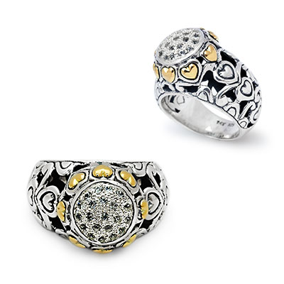 Gold & Silver bracelet, scale dragon chain round 6mm, spring lock with 18K gold hammer motif and white topaz pave stones