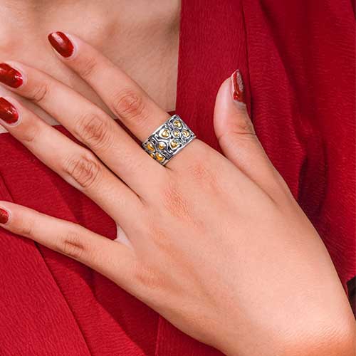 Gold & Silver bracelet, scale dragon chain round 6mm, spring lock with 18K gold hammer motif and white topaz pave stones