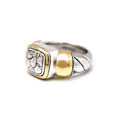 Gold & Silver bracelet, scale dragon chain round 6mm, spring lock with 18K gold hammer motif and white topaz pave stones