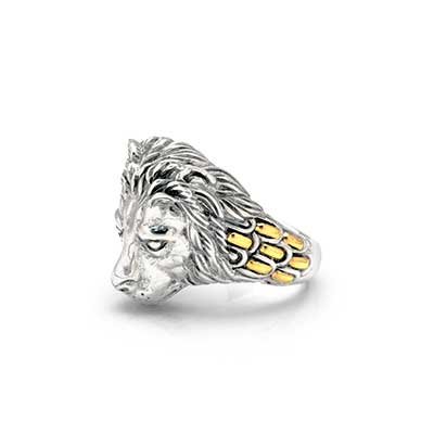 Gold & Silver bracelet, scale dragon chain round 6mm, spring lock with 18K gold hammer motif and white topaz pave stones