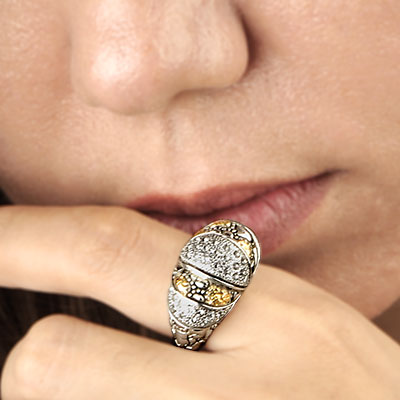 Gold & Silver bracelet, scale dragon chain round 6mm, spring lock with 18K gold hammer motif and white topaz pave stones