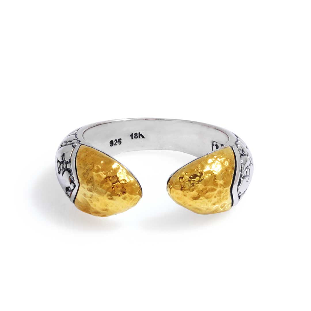 Gold & Silver bracelet, scale dragon chain round 6mm, spring lock with 18K gold hammer motif and white topaz pave stones