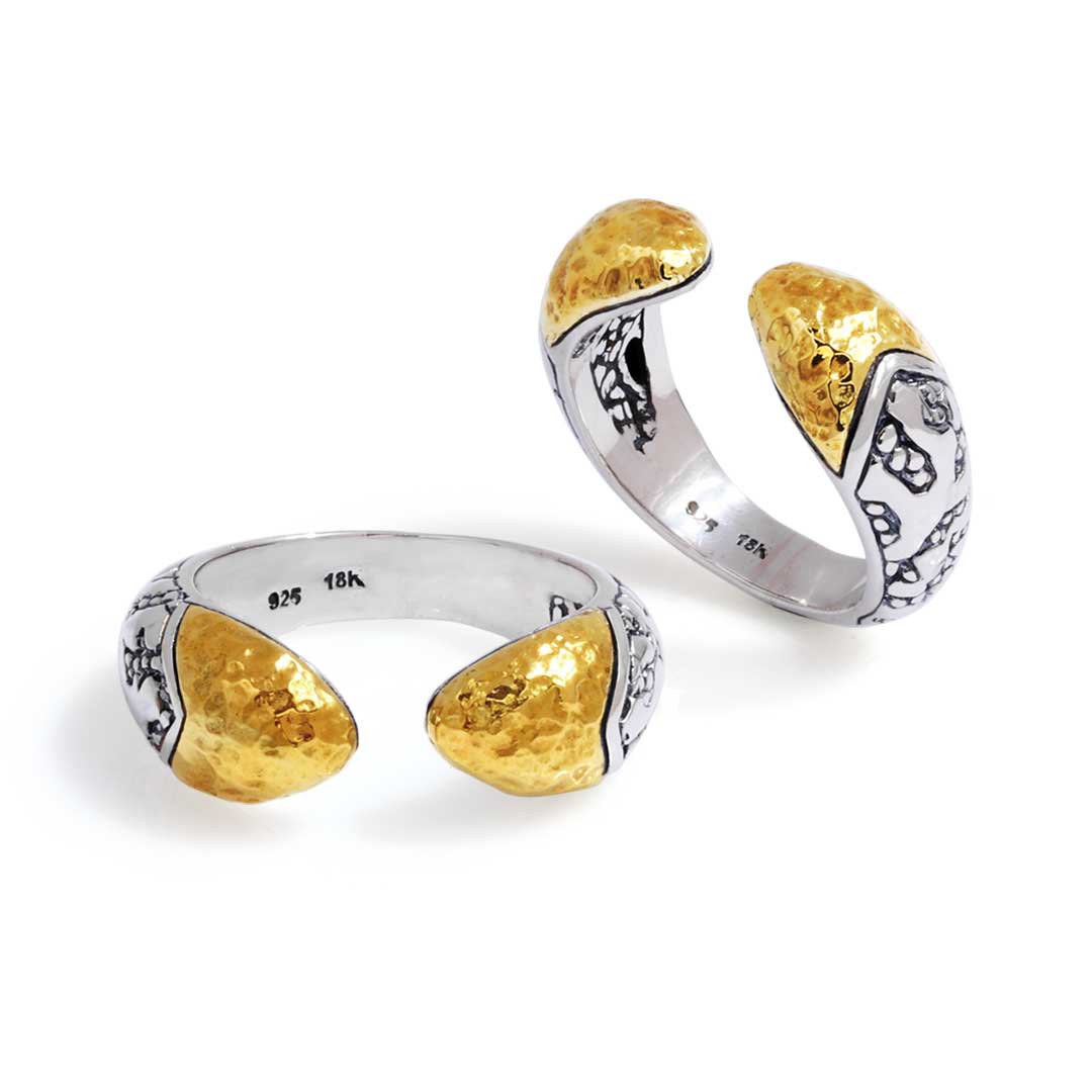 Gold & Silver bracelet, scale dragon chain round 6mm, spring lock with 18K gold hammer motif and white topaz pave stones