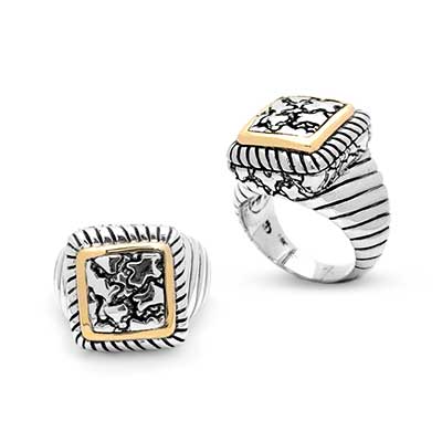 Gold & Silver bracelet, scale dragon chain round 6mm, spring lock with 18K gold hammer motif and white topaz pave stones