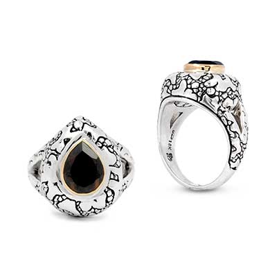 Gold & Silver bracelet, scale dragon chain round 6mm, spring lock with 18K gold hammer motif and white topaz pave stones