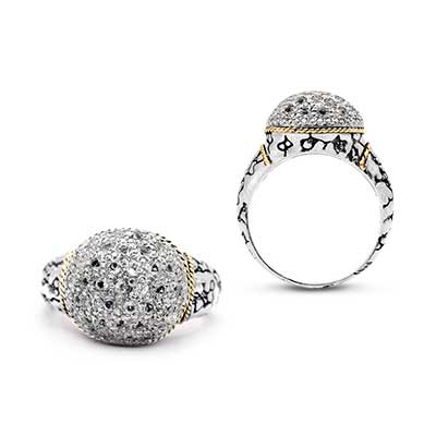 Gold & Silver bracelet, scale dragon chain round 6mm, spring lock with 18K gold hammer motif and white topaz pave stones