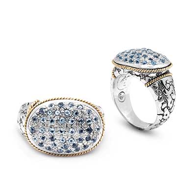 Gold & Silver bracelet, scale dragon chain round 6mm, spring lock with 18K gold hammer motif and white topaz pave stones