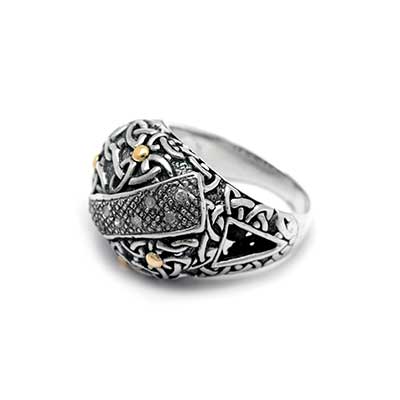 Gold & Silver bracelet, scale dragon chain round 6mm, spring lock with 18K gold hammer motif and white topaz pave stones