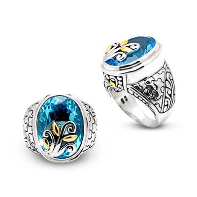 Gold & Silver bracelet, scale dragon chain round 6mm, spring lock with 18K gold hammer motif and white topaz pave stones