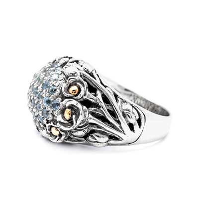 Gold & Silver bracelet, scale dragon chain round 6mm, spring lock with 18K gold hammer motif and white topaz pave stones