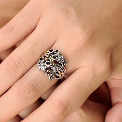 Gold & Silver bracelet, scale dragon chain round 6mm, spring lock with 18K gold hammer motif and white topaz pave stones