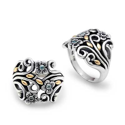 Gold & Silver bracelet, scale dragon chain round 6mm, spring lock with 18K gold hammer motif and white topaz pave stones