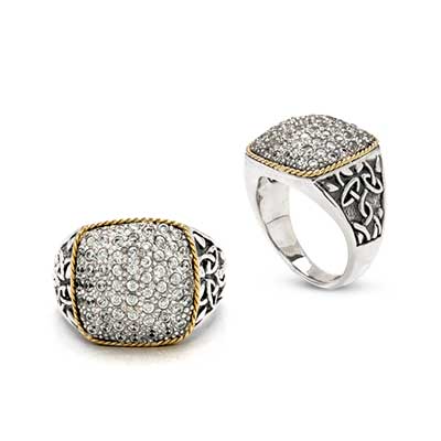 Gold & Silver bracelet, scale dragon chain round 6mm, spring lock with 18K gold hammer motif and white topaz pave stones