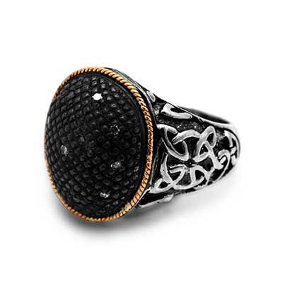 Gold & Silver bracelet, scale dragon chain round 6mm, spring lock with 18K gold hammer motif and white topaz pave stones