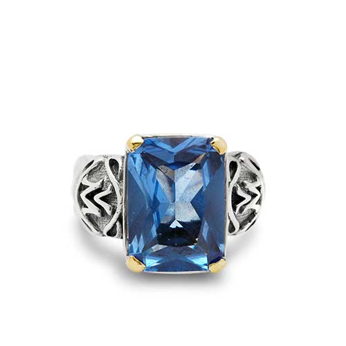 Gold and Silver ring with Blue quartz 10x14 octagon
