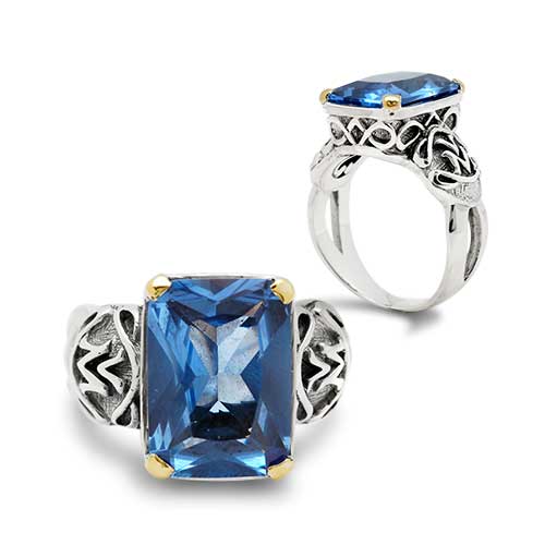 Gold and Silver ring with Blue quartz 10x14 octagon